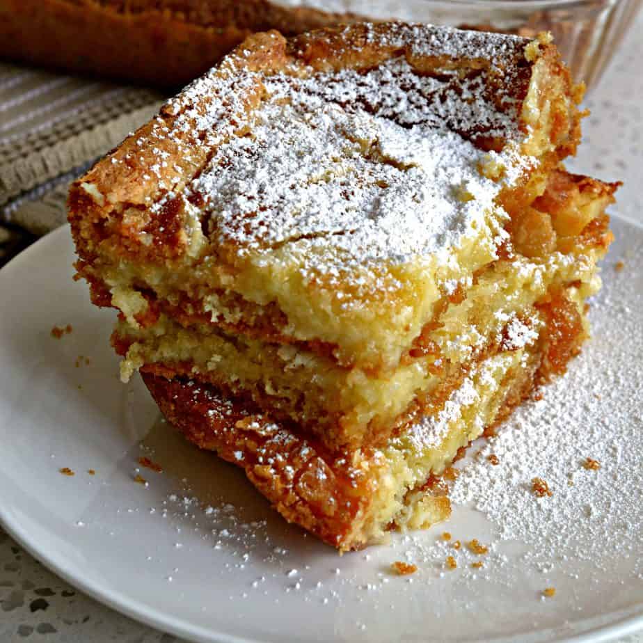 This family friendly Gooey Butter Cake has seven ingredients and takes less than 10 minutes to get in the oven.  