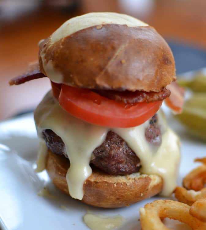 Pretzel Burger with Beer Cheese Small Town Woman