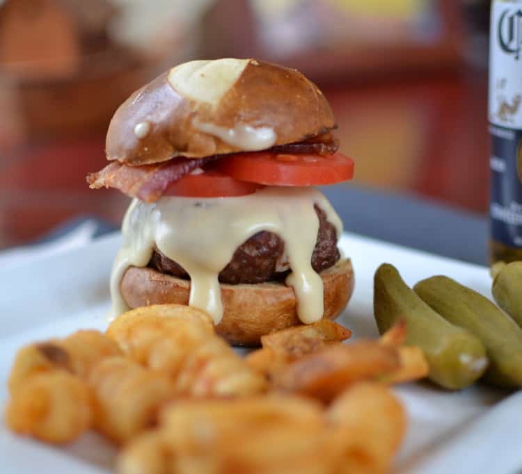 Pretzel Burger with Beer Cheese Small Town Woman