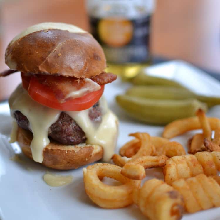 Pretzel Burger with Beer Cheese Small Town Woman