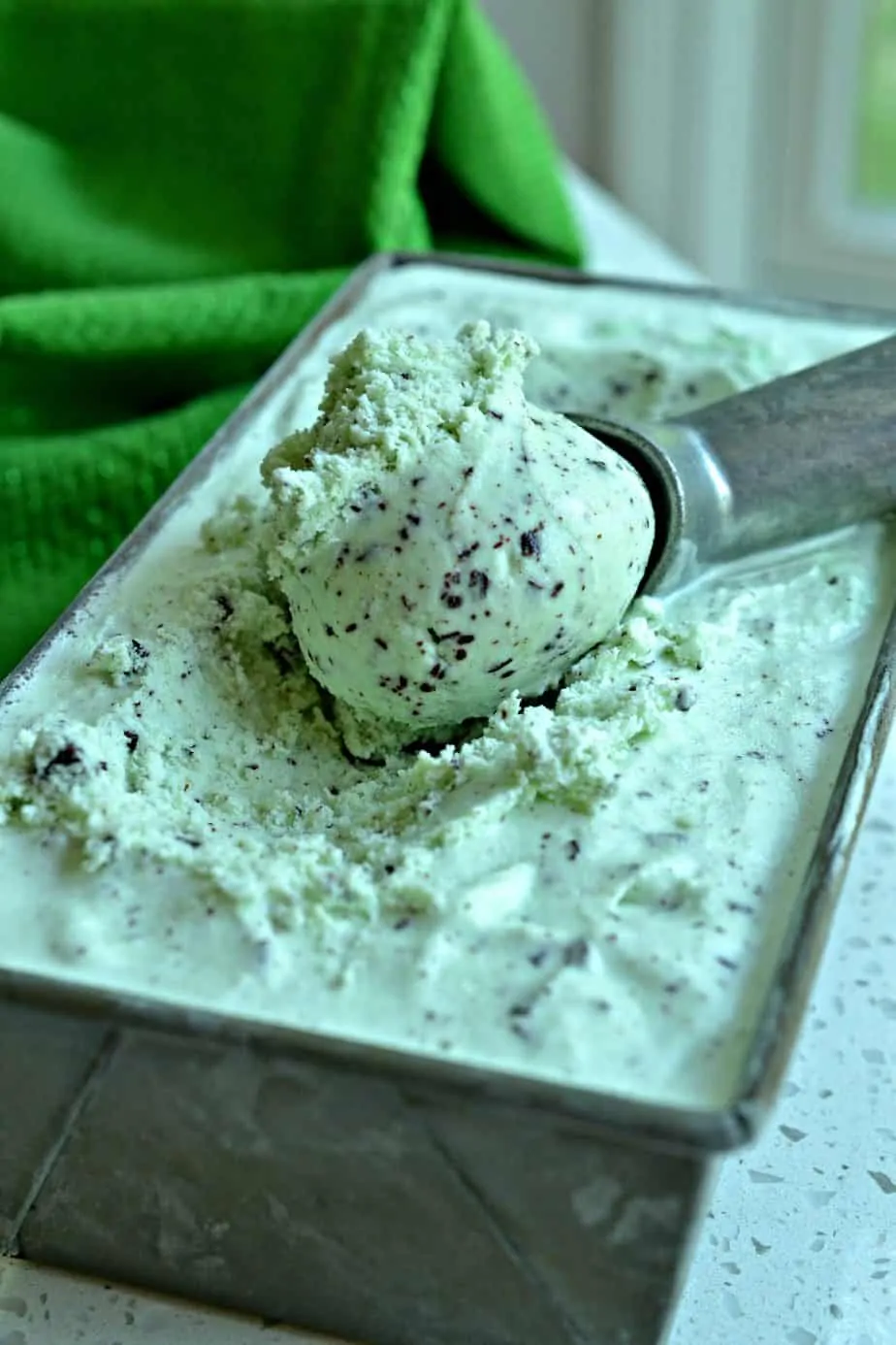 This creamy Mint Chocolate Chip Ice Cream is made with easy ingredients like cream, mint flavoring and chopped chocolate. 