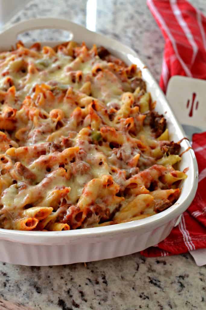 Baked Mostaccioli can be prepped in advance, loaded in the refrigerator and baked at the optimum time.