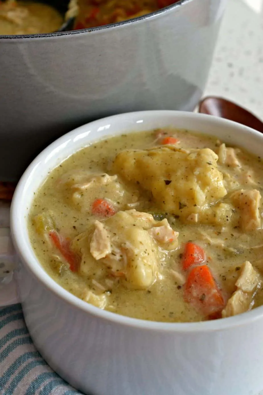 The ultimate comfort soup combining hearty vegetables, tender chicken and homemade dumplings just like grandma used to make.
