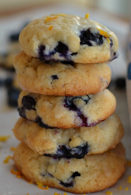 Blueberry Cookies are extra easy to make, using a boxed cake mix and topped with a sweet orange glaze.