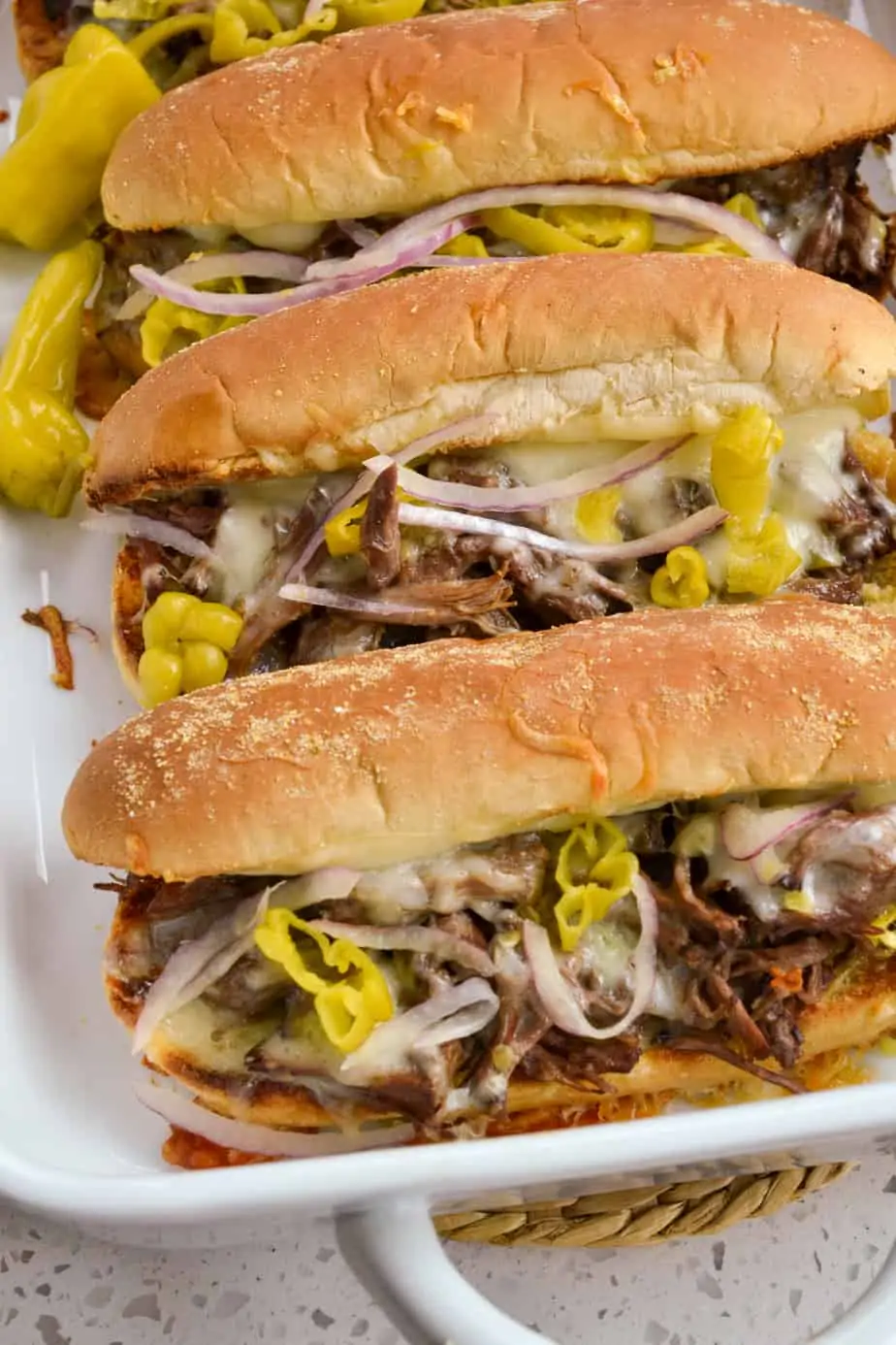 Tender beef slow cooked with Italian seasoning and pepperoncinis. 