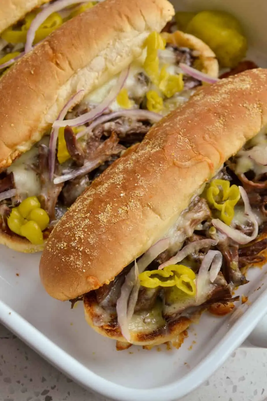 Tender beef and Italian cheese sandwiches