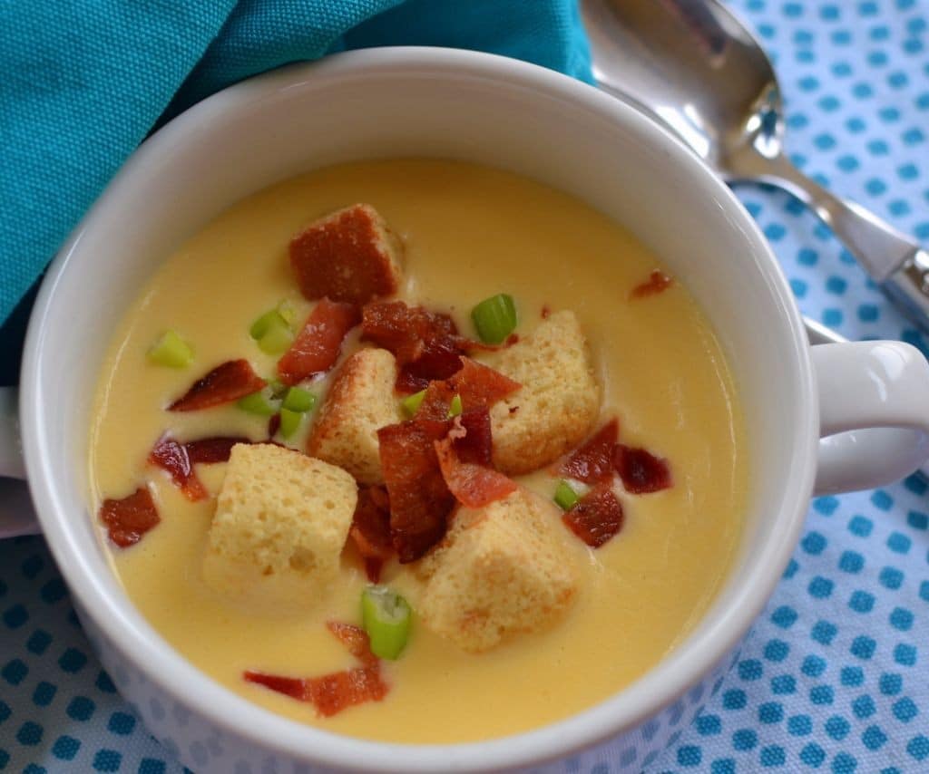 Creamy Cheddar Soup with Bacon and Croutons Small Town Woman