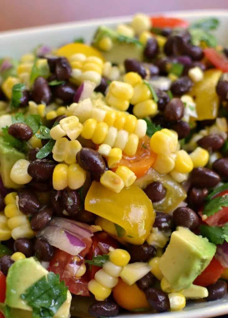 Fresh Black Bean and Corn Salad can be served with tacos or tortilla chips