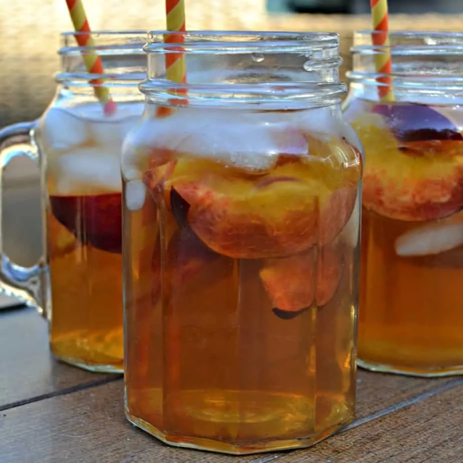 This fresh Peach Tea is perfect for your patio party, summer swimming refreshments or your after yard work pick me up!  