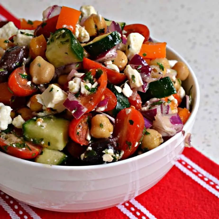 Delectable and easy Chickpea salad goes great with grilled chicken and fish. 