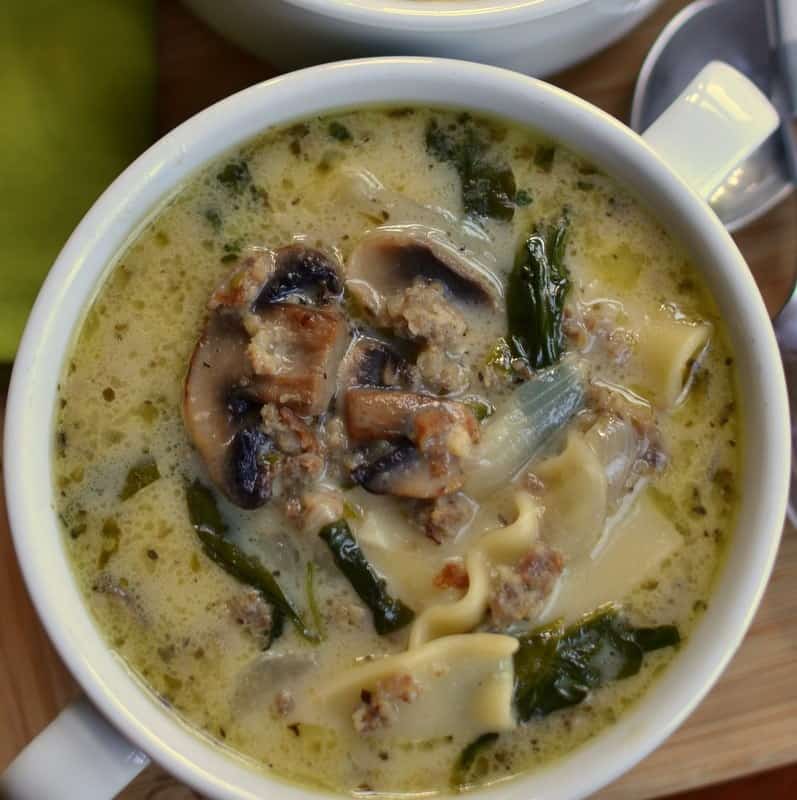 This creamy alfredo lasagna soup is hearty and delicious, and super easy to make