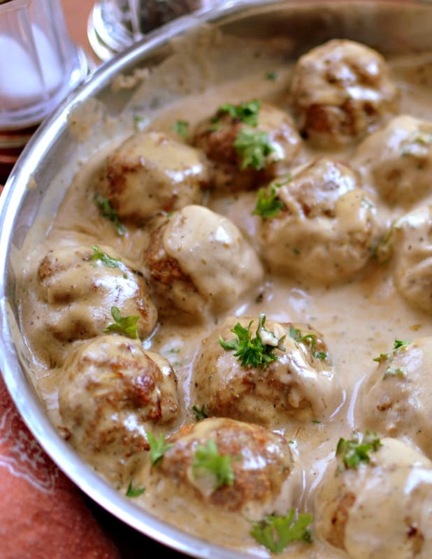 Tender Baked Turkey Meatballs with a luscious cream sauce. 