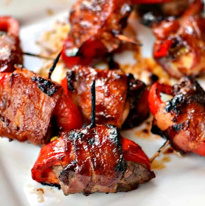 Beef Tenderloin Red Pepper Rumaki with a sweet ginger soy sauce. 