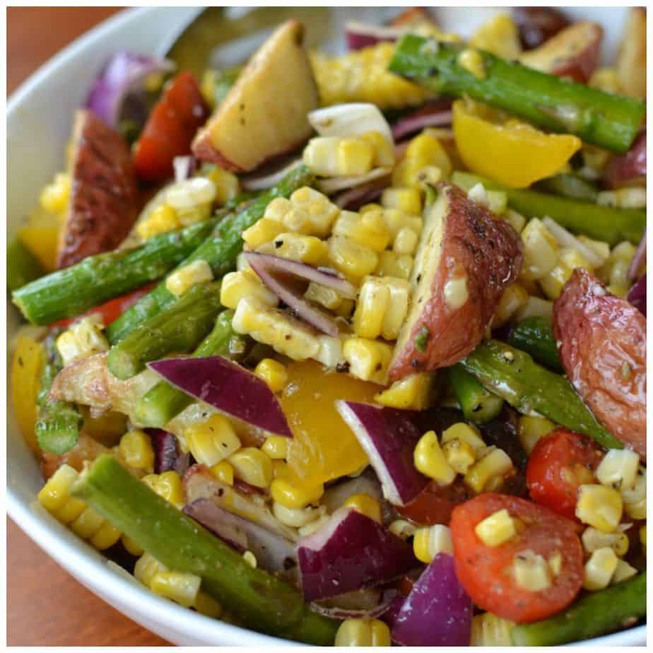 Roasted Vegetable Salad with Lemon Vinaigrette is a light and healthy vegetable salad that makes great leftovers