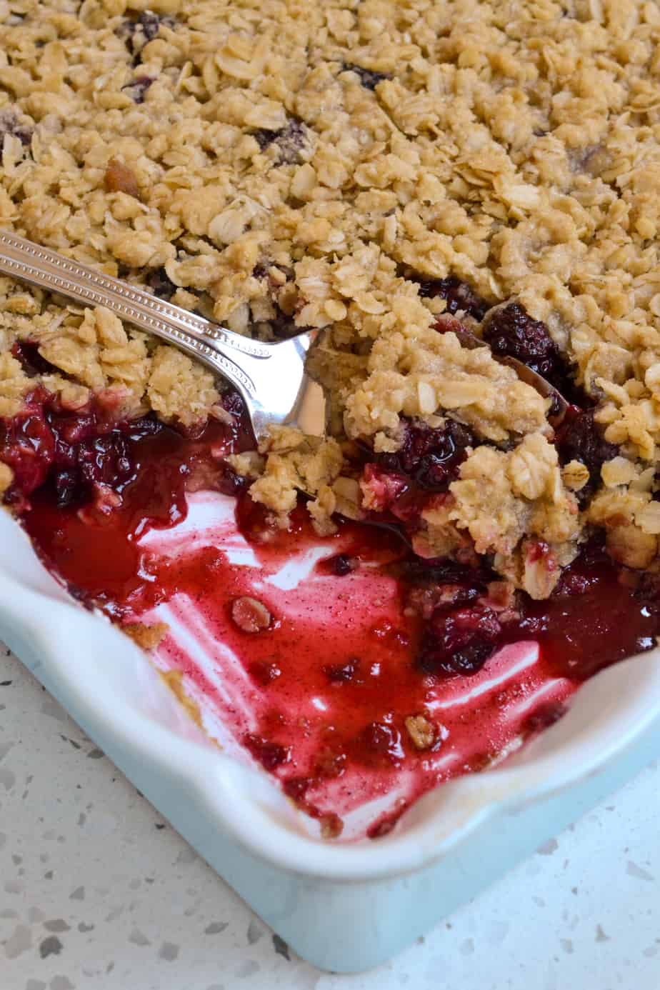 A delicious blackberry crisp with a crunchy oat topping!