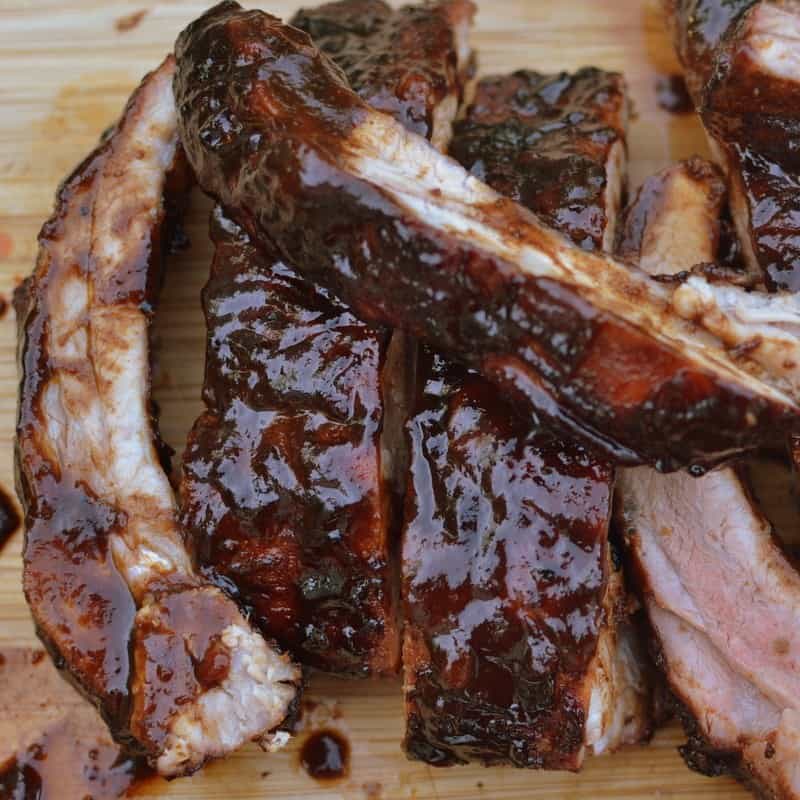 These tender pork ribs are coated with a sweet Balsamic Vinegar barbecue sauce