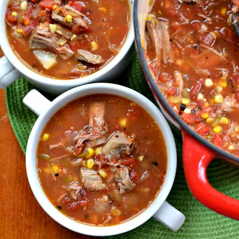 This tasty Smoked Pork Soup combines fresh sweet corn, smoked pork butt, onions, green chili's, and salsa-style tomatoes into a delectable soup.