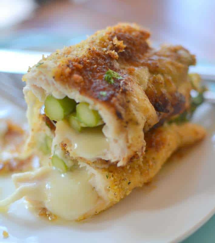 parmesan stuffed chicken with tender asparagus