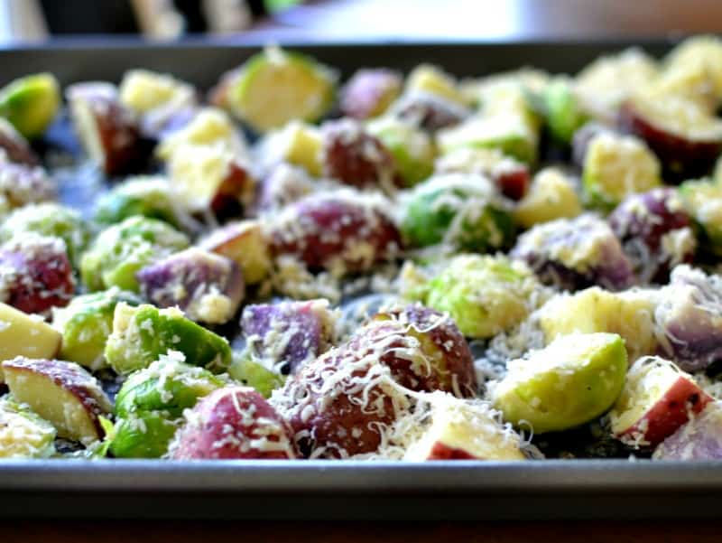 Parmesan Roasted Potatoes and Brussels Sprouts Small Town Woman