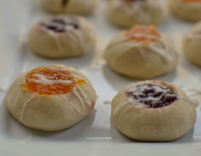 I used apricot, cherry, and blackberry jam to fill these easy Shortbread Thumbprint Cookies
