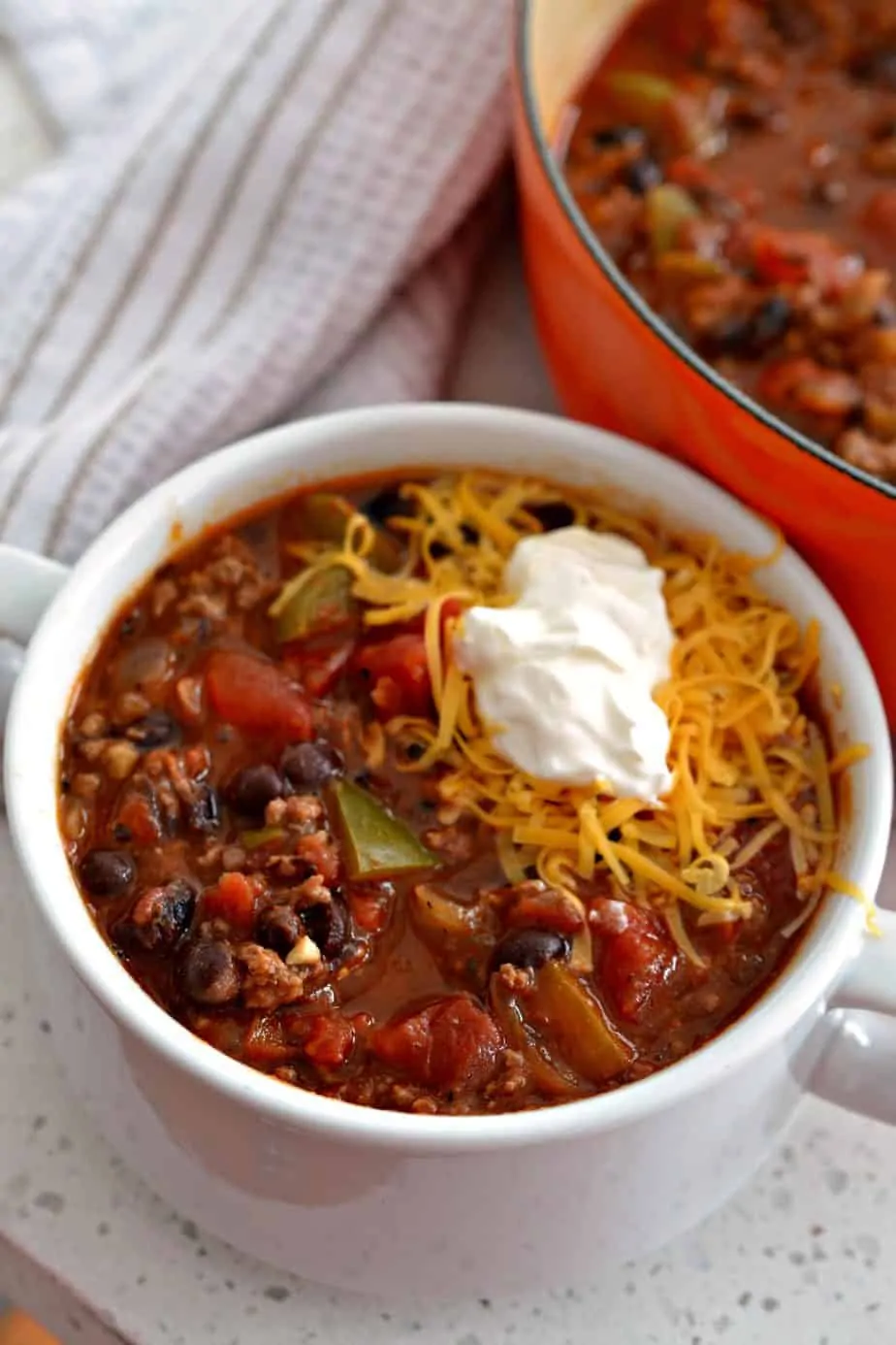 Nothing better than a big thick bowl of chili.  You know, the kind that is almost thick enough for your spoon to stand up. 