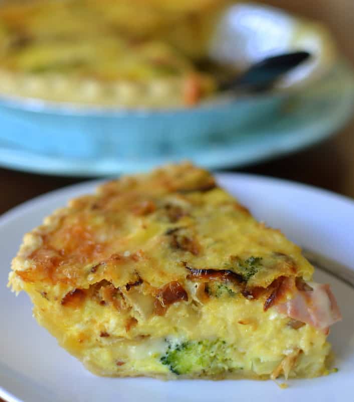 This ham and broccoli quiche with caramelized onions and cheese is the perfect savory brunch quiche