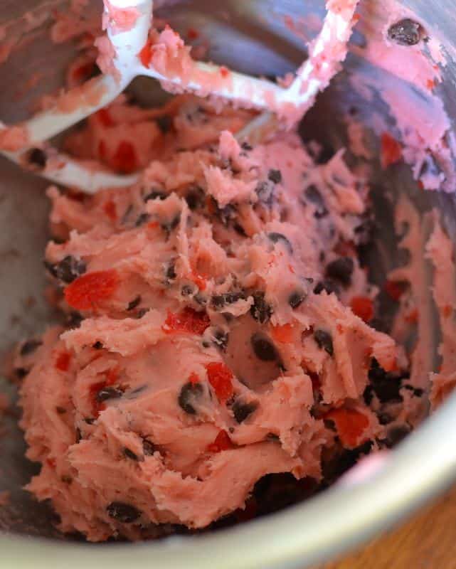 Sweet Maraschino cherries and chocolate chips give these pretty pink cookies the perfect touch of sweetness 