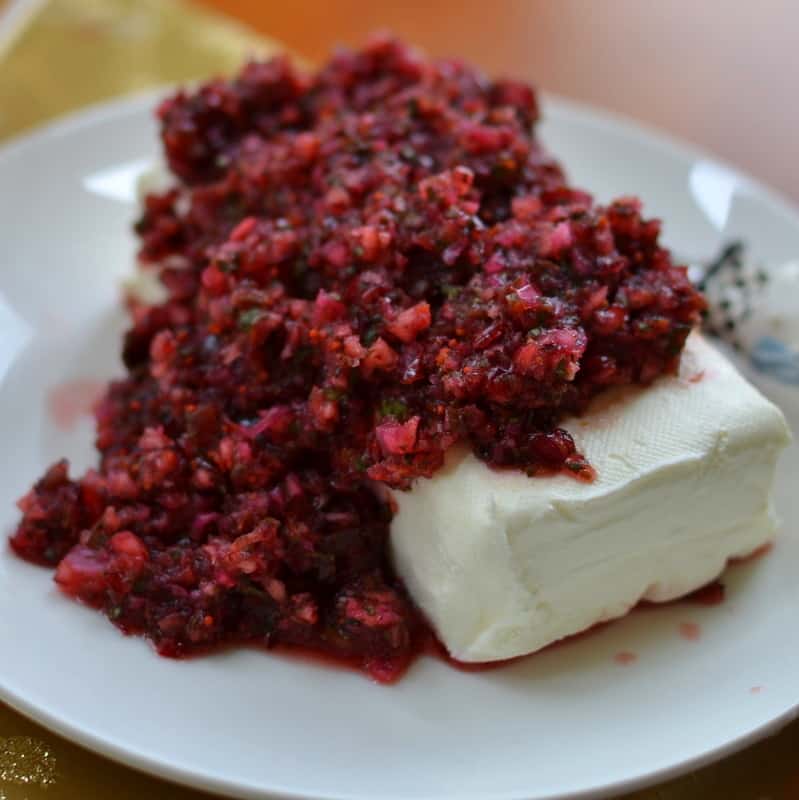 cranberry jalapeno relish over cream cheese