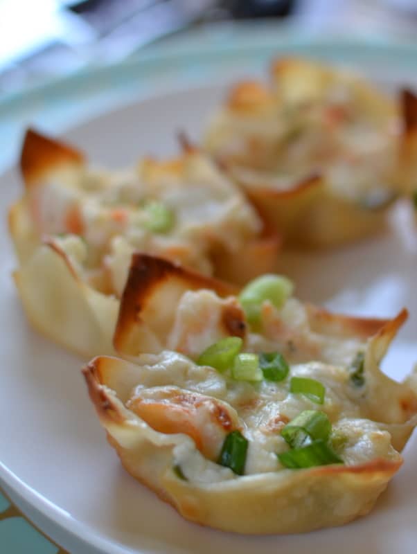 Triple cheese and shrimp wontons are a creamy appetizer packed with flavor