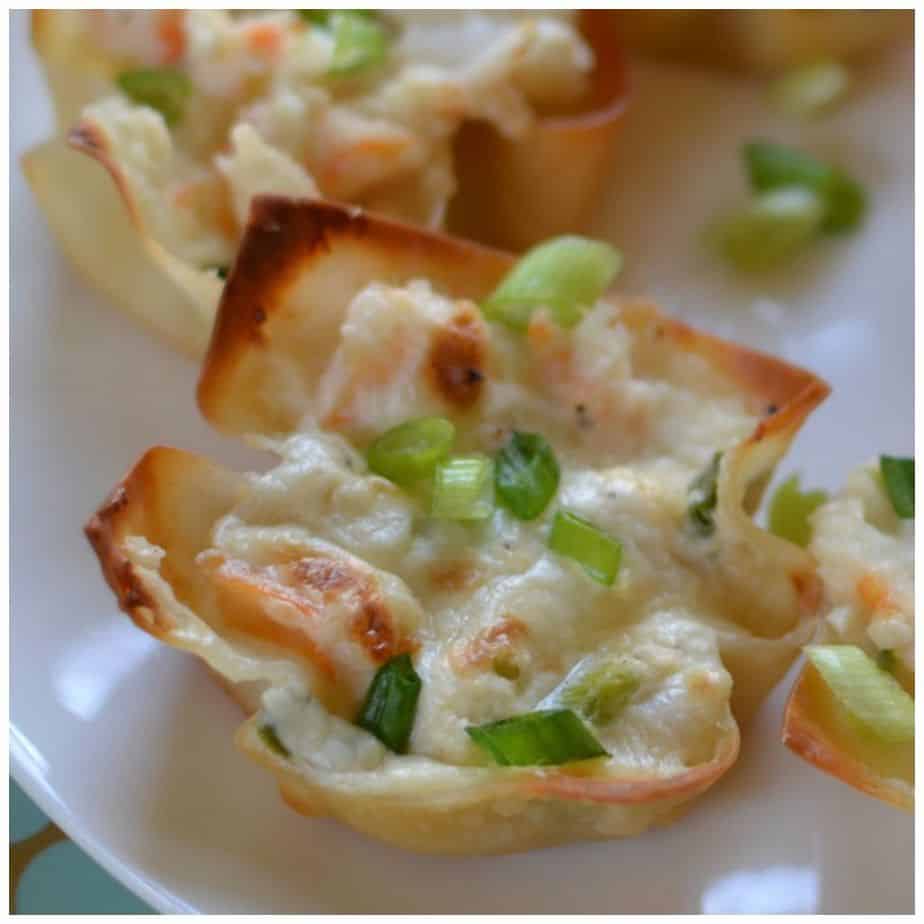 Triple cheese and shrimp wonton bites are sure to please as a party appetizer