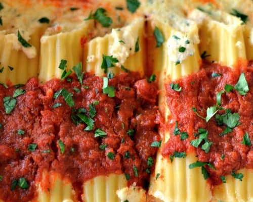 Roasted Garlic Three Cheese Manicotti