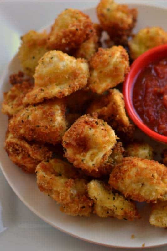 Cheesy fried tortellini sprinkled with parmesan cheese. Sever with marinara for an easy appetizer