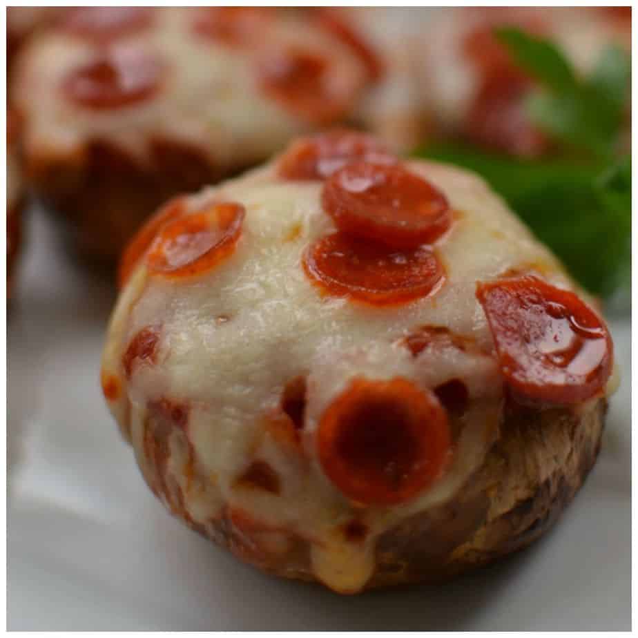 Tender mushrooms filled with marinara sauce and topped with mini pepperoni and mozzarella cheese