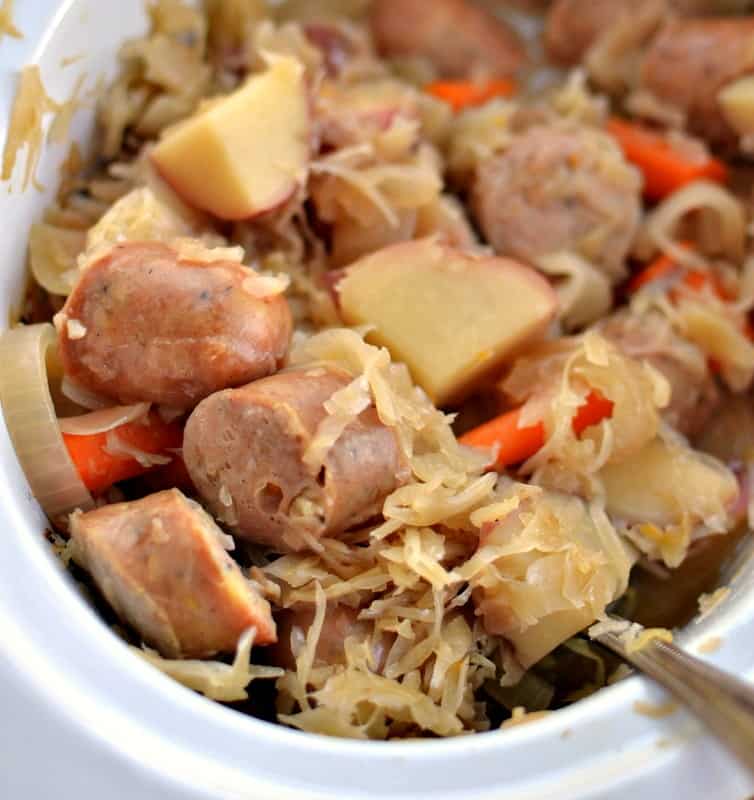 Slow Cooker Sauerkraut and Sausage - Small Town Woman