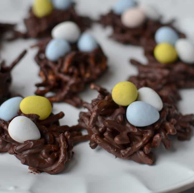 These chocolate and peanut butter birds nest cookies are made from chow mein noodles and sweet cadbury eggs
