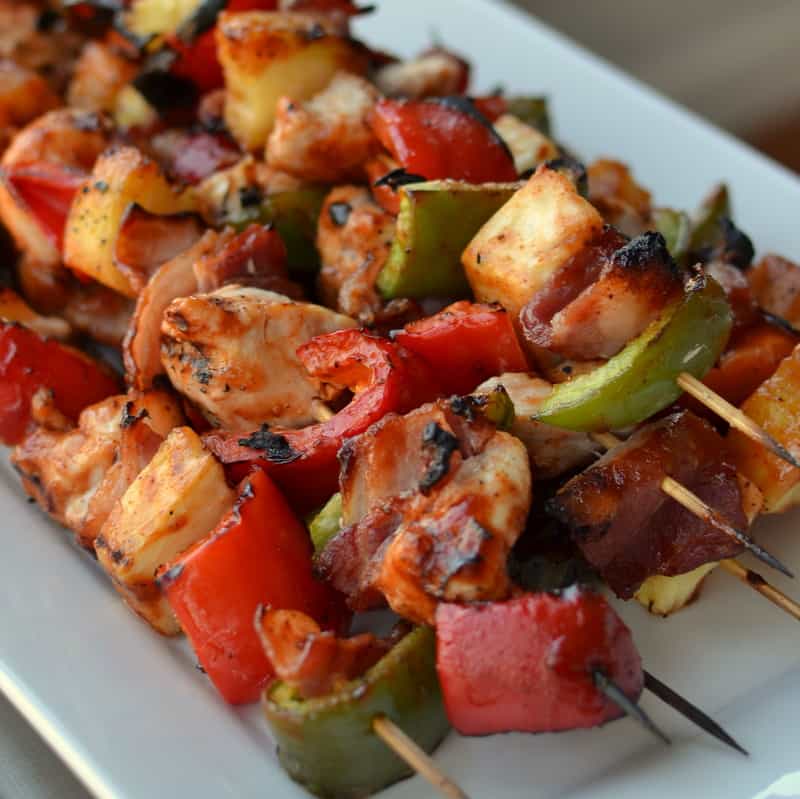 Chicken Bacon Pineapple Pepper Skewers | Small Town Woman