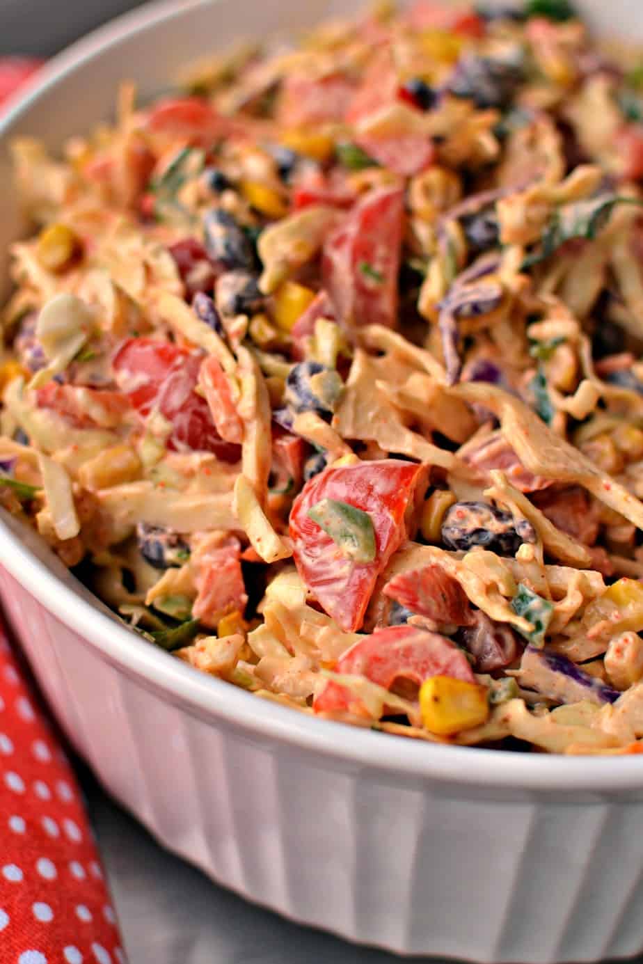 It brings all those wonderful Tex-Mex flavors together in a coleslaw that is bursting with tangy flavor.