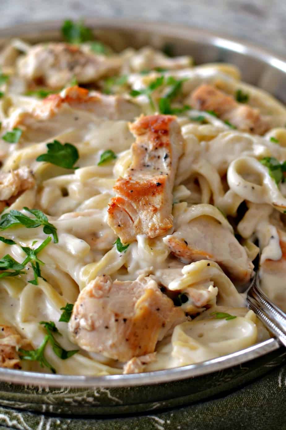 The end result of this Chicken Alfredo Pasta is a delectable meal that is a little lower in fat and calories.