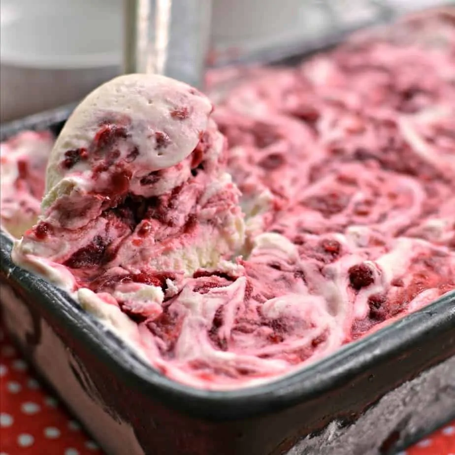 Raspberry ice cream is a no churn creamy treat loaded with fresh sun ripened raspberries. 