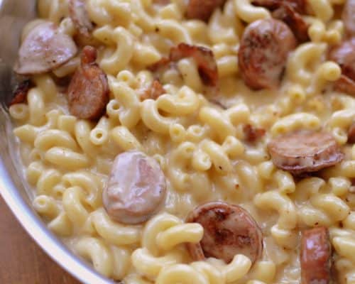 Bacon and Sausage Macaroni and Cheese | Small Town Woman
