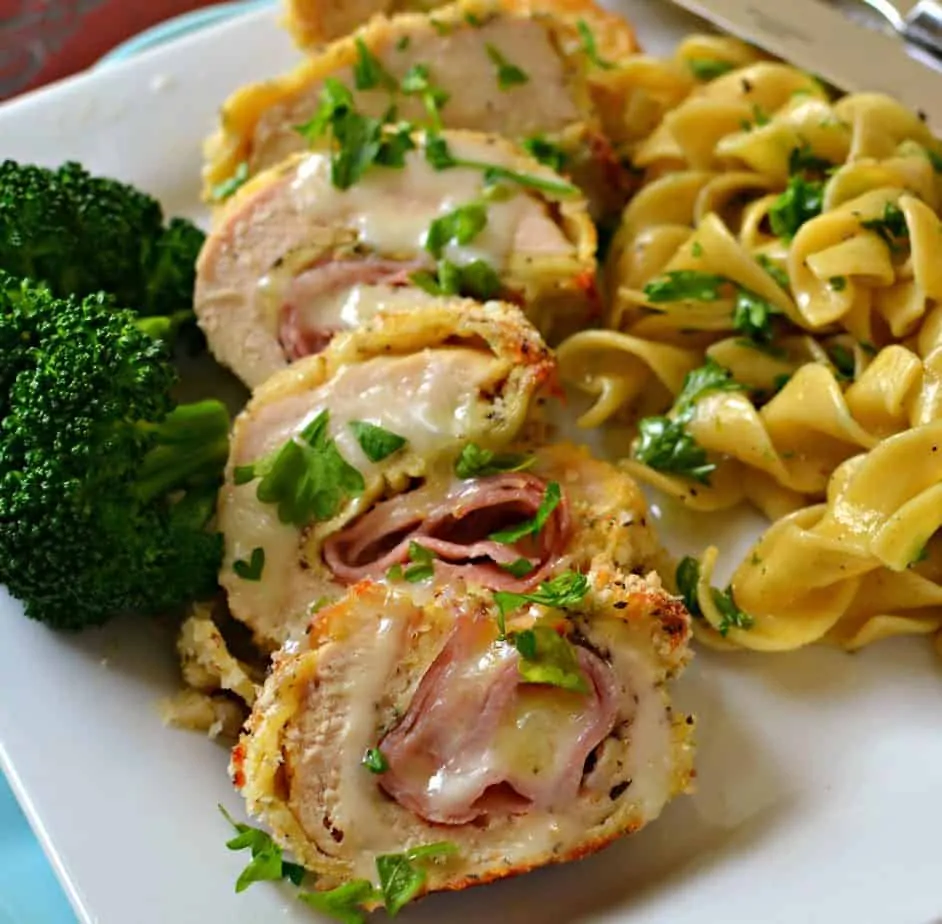 Chicken Cordon Bleu Recipe is crispy breaded chicken breasts stuffed with ham and Swiss cheese. 