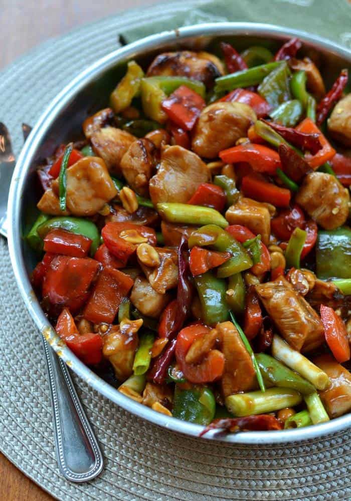 One Skillet Kung Pao Chicken is a sweet, slightly spicy stir fry dish that's packed with chicken and vegetables.