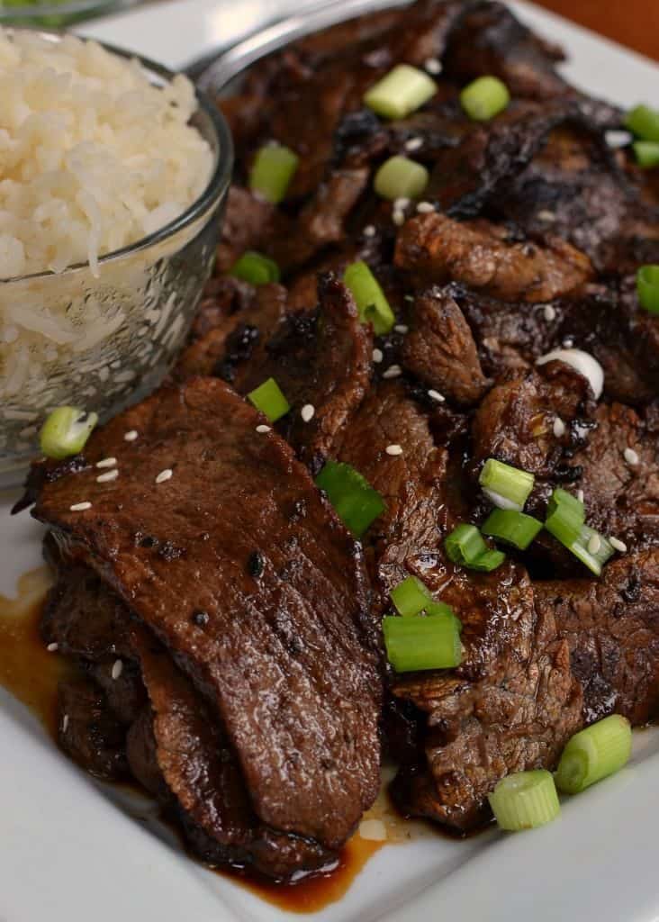 Flavor Packed Beef Bulgogi is a delicious dish served with rice.