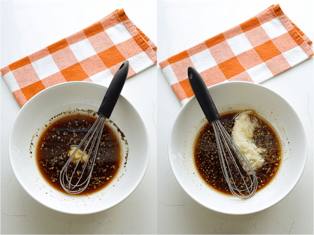 Some of the steps for making bulgogi beef. Whisk the soy sauce, brown sugar, garlic, sesame oil, black pepper, and pear in a large bowl. 