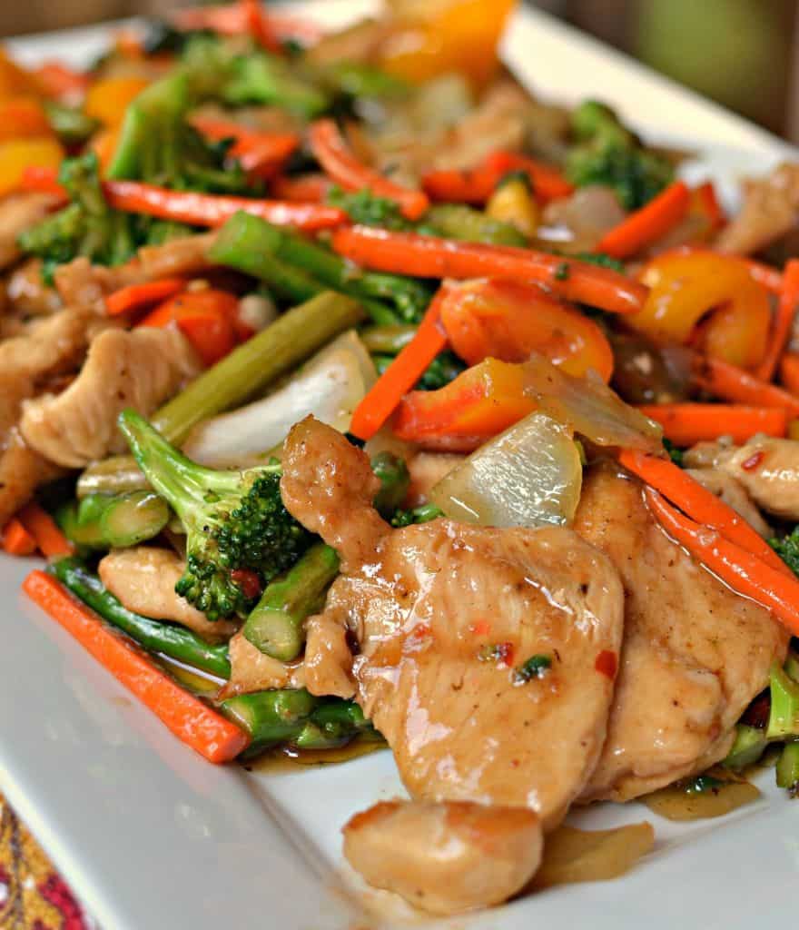 Basic Chicken Stir Fry is made using seasonal vegetables, an easy chicken marinade and a simple gravy that can be adjusted.