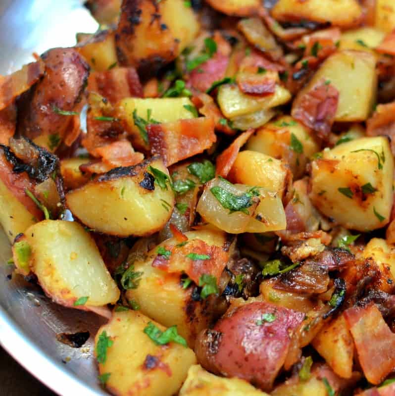 Warm potato salad with bacon and parsley