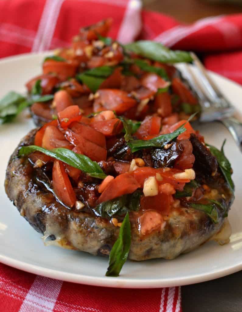 Stuffed Portobella Mushrooms with Bruschetta and Mozzarella