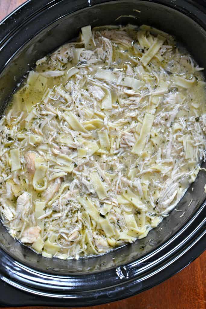 Tender Crockpot Chicken and Noodles is an easy one-pot dinner that's perfect for busy weeknights