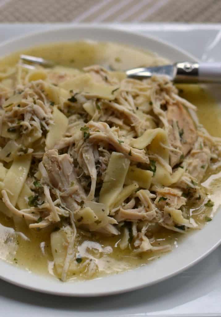 Weeknight Crockpot Chicken and Noodles requires little prep and minimal ingredients