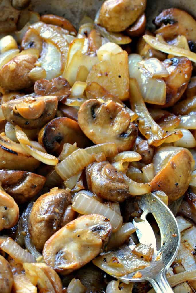 This scrumptious sauteed mushrooms and onion recipe has six ingredients and takes about twenty minutes to prepare. 